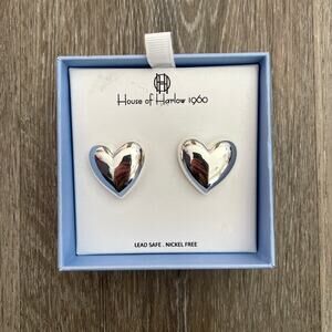 NEW House of Harlow 1960 Silver Modern Heart Stud Earrings